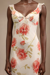 Taylor White Floral Print Halter Midi Dress Ruffled Detail Bowknot Fitted Bodice Summer Evening Events