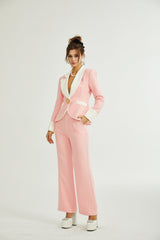 Teagan Blazer & Pants Pink White Set