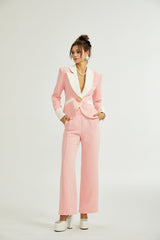Teagan Blazer & Pants Pink White Set