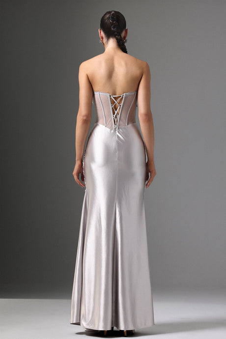 Teagan Silver Sequin Strapless Formal Dress