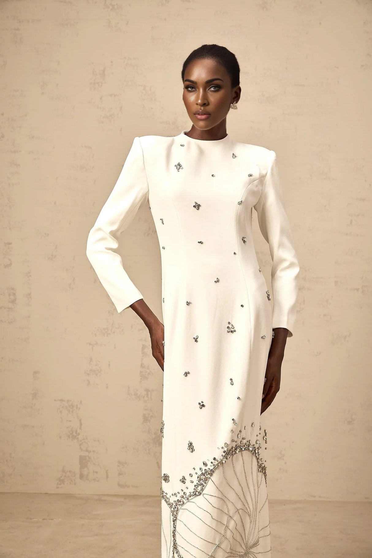 Tecla Maxi Dress White Crystal Lotus Embellished