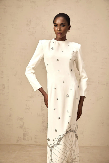 Tecla Maxi Dress White Crystal Lotus Embellished
