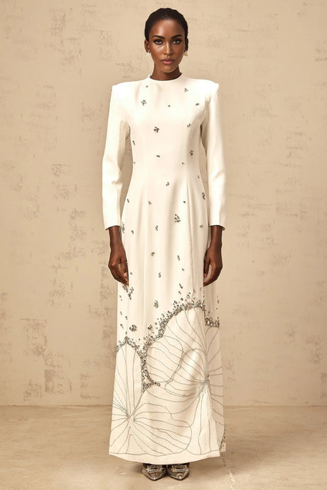 Tecla Maxi Dress White Crystal Lotus Embellished