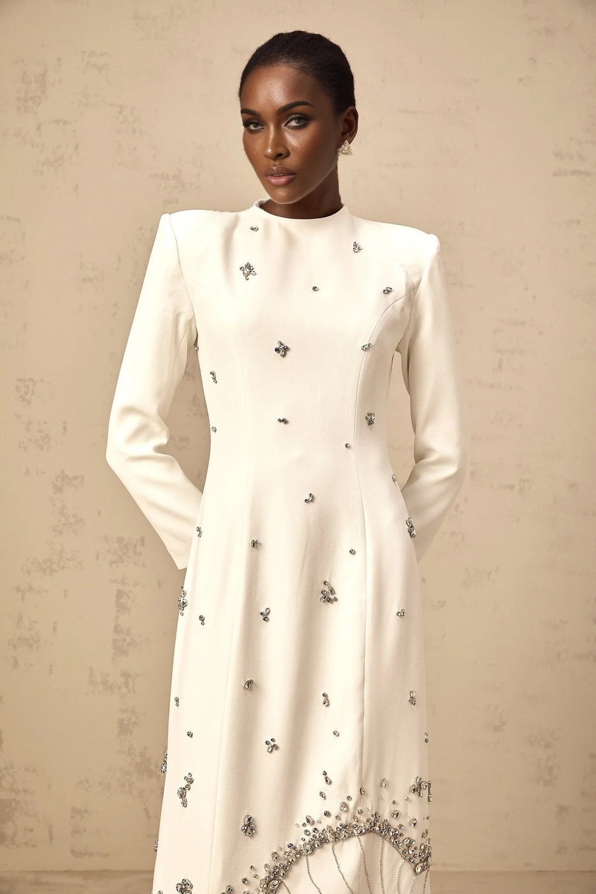 Tecla Maxi Dress White Crystal Lotus Embellished
