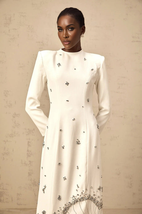 Tecla Maxi Dress White Crystal Lotus Embellished