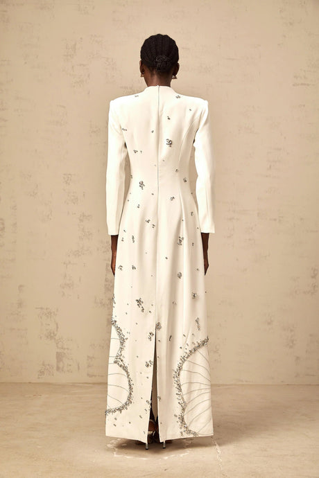 Tecla Maxi Dress White Crystal Lotus Embellished
