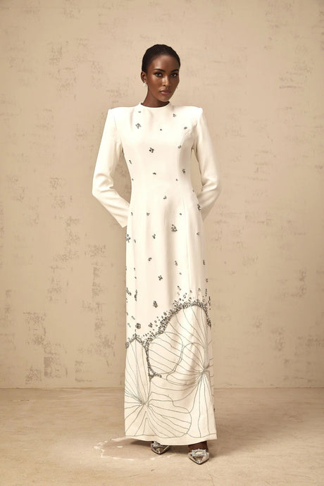 Tecla Maxi Dress White Crystal Lotus Embellished