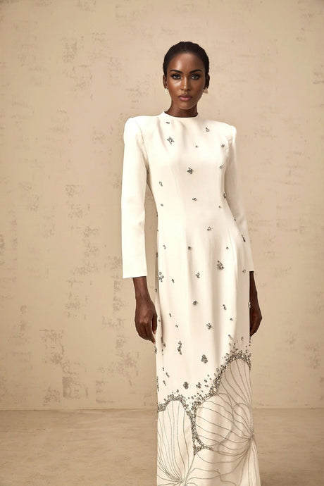 Tecla Maxi Dress White Crystal Lotus Embellished