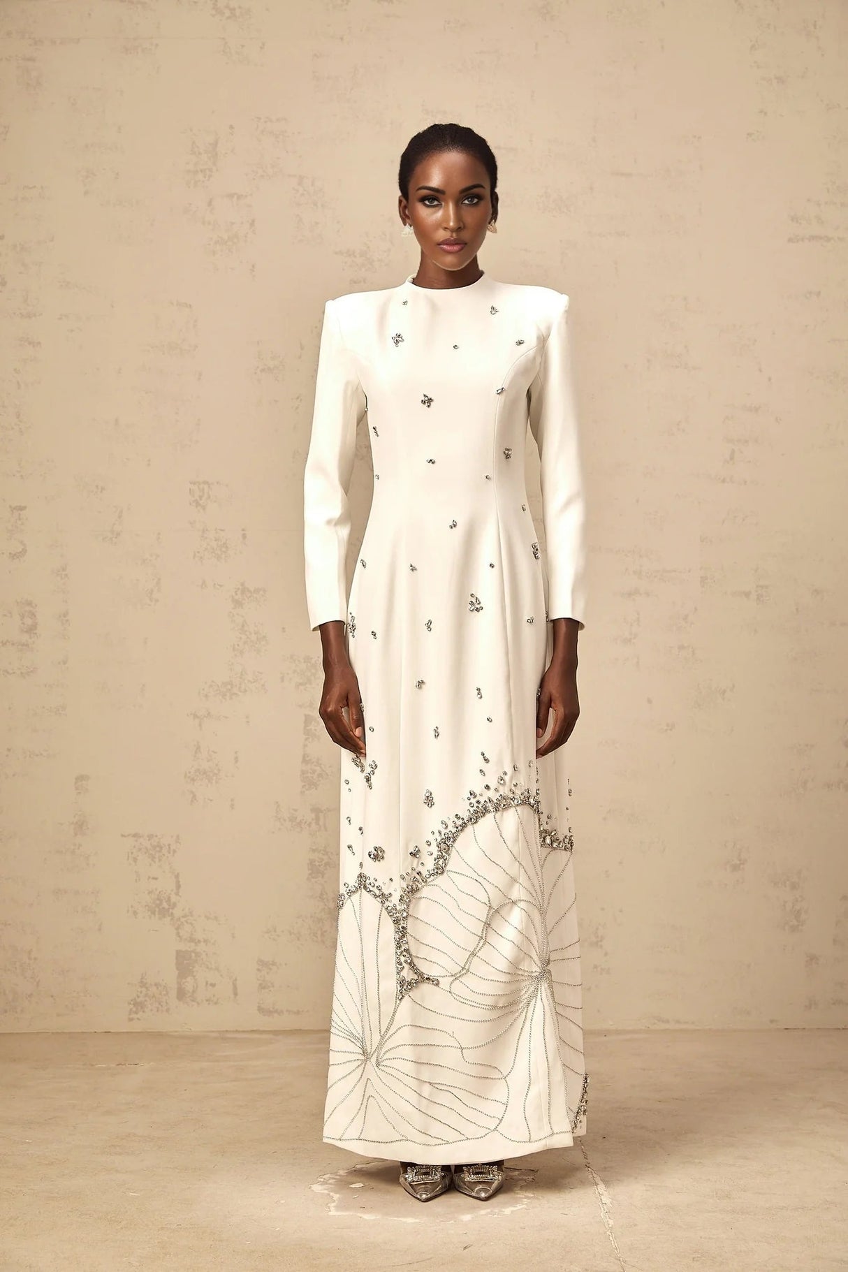 Tecla Maxi Dress White Crystal Lotus Embellished