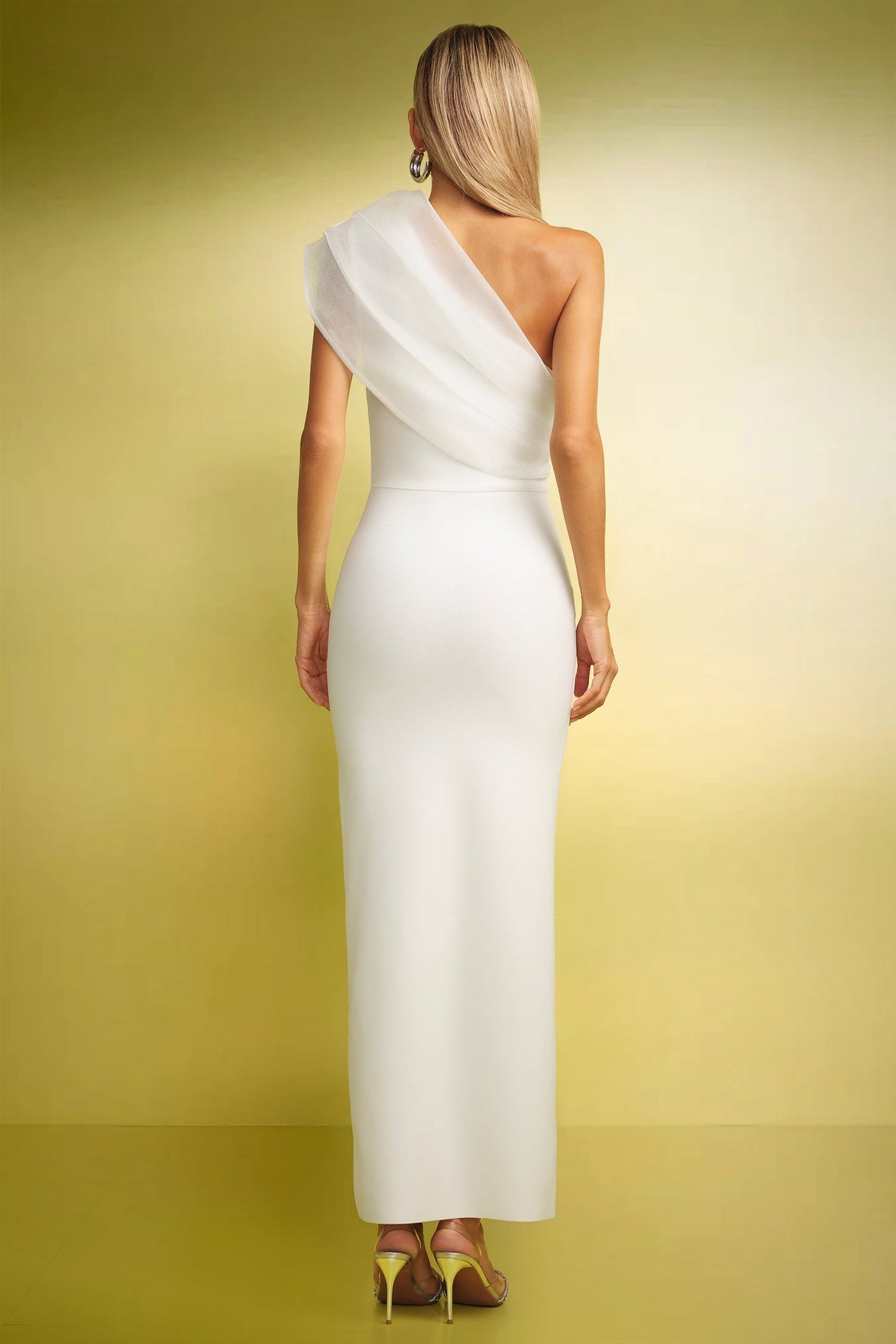 Tecla White Diamond Detail One-Shoulder Maxi Dress