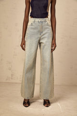 Teresa Denim Jeans Light Blue Rhinestone Wide Leg