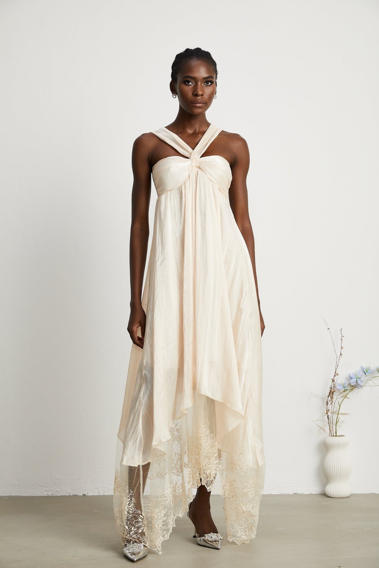 Teresa Halterneck Midi Dress in Neutrals