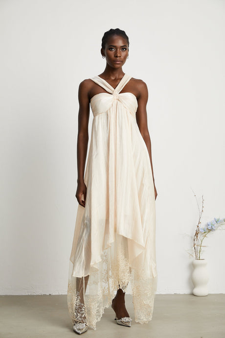 Teresa Halterneck Midi Dress in Neutrals