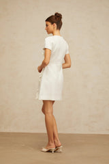 Teresa Mini Dress White Floral - Applique Puff