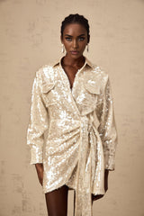 Teresa Mini Dress with Classic Collar and Sequin Embellishment