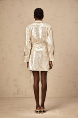Teresa Mini Dress with Classic Collar and Sequin Embellishment