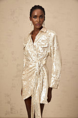 Teresa Mini Dress with Classic Collar and Sequin Embellishment