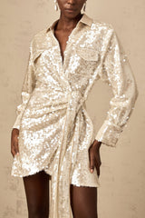 Teresa Mini Dress with Classic Collar and Sequin Embellishment