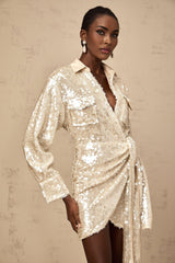 Teresa Mini Dress with Classic Collar and Sequin Embellishment