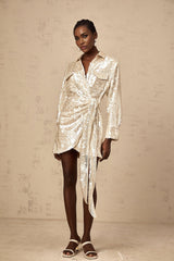 Teresa Mini Dress with Classic Collar and Sequin Embellishment