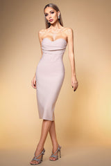 Teresina Beige Bandage Detail Midi Dress