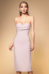 Teresina Beige Bandage Detailing Sleeveless Sweetheart Neckline Midi Dress