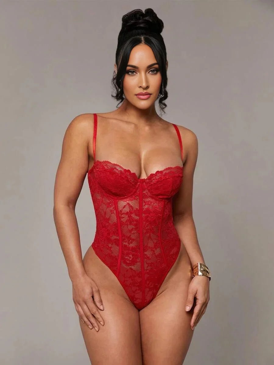 Teresina Bodysuit - **slim Fit** - Backless, Contrast Lace - **long Sleeve Length** - **medium Stretch Fabric Elasticity** - Premium Quality