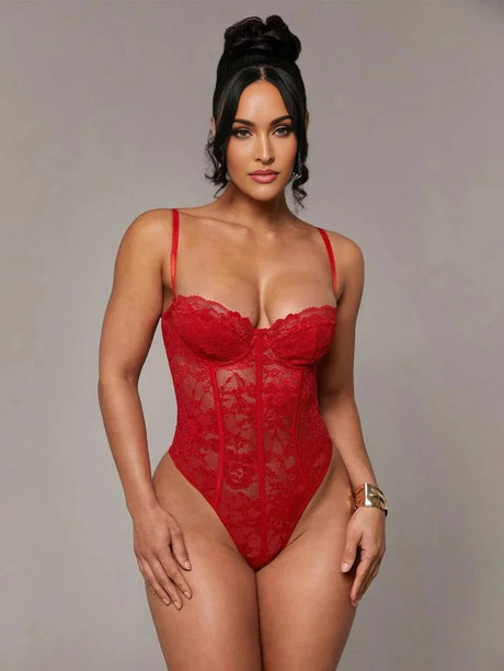 Teresina Bodysuit - **slim Fit** - Backless, Contrast Lace - **long Sleeve Length** - **medium Stretch Fabric Elasticity** - Premium Quality