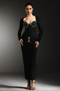 Tersilla Black Sirena Silhouette Rhinestone Detail Long Sleeve Dress