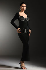 Tersilla Black Sirena Silhouette Rhinestone Detailing Formal Dress