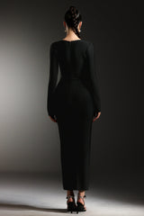 Tersilla Black Sirena Silhouette Rhinestone Detailing Long Sleeve Dress