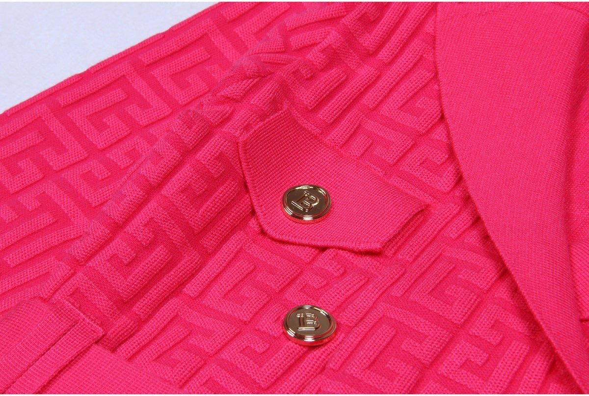 Tessa Midi Dress - Tailored Silhouette - Double - Breasted Design - Fitted Shape - Vibrant Pink - Embellished Buttons