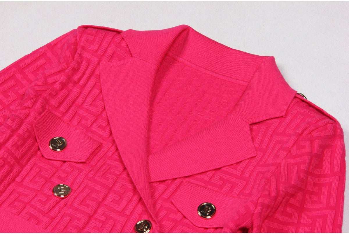 Tessa Midi Dress - Tailored Silhouette - Double - Breasted Design - Fitted Shape - Vibrant Pink - Embellished Buttons