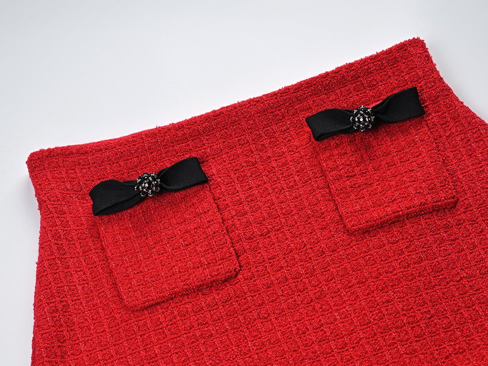 Tessa's Jacket & Skirt Set - Classic Tweed Design - Flattering Tailored Fit - Textured Fabric - Bow Embellishments - Timeless Style
