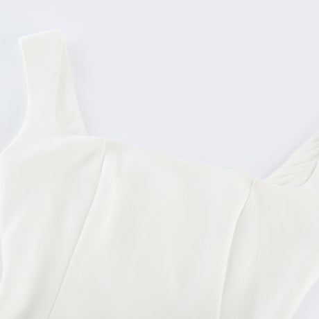 Thala White Sleeveless Midi Dress With Square Neck and Pleats