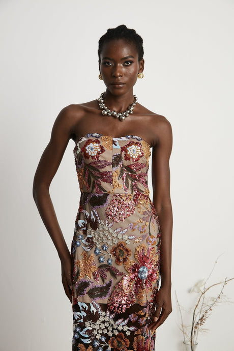 Thérèse sequinembellished embroidered floral colorful midi dress