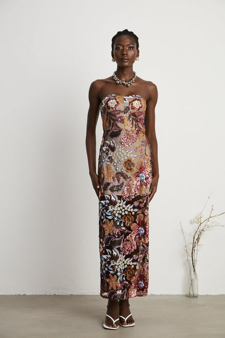 Thérèse sequinembellished embroidered floral colorful midi dress