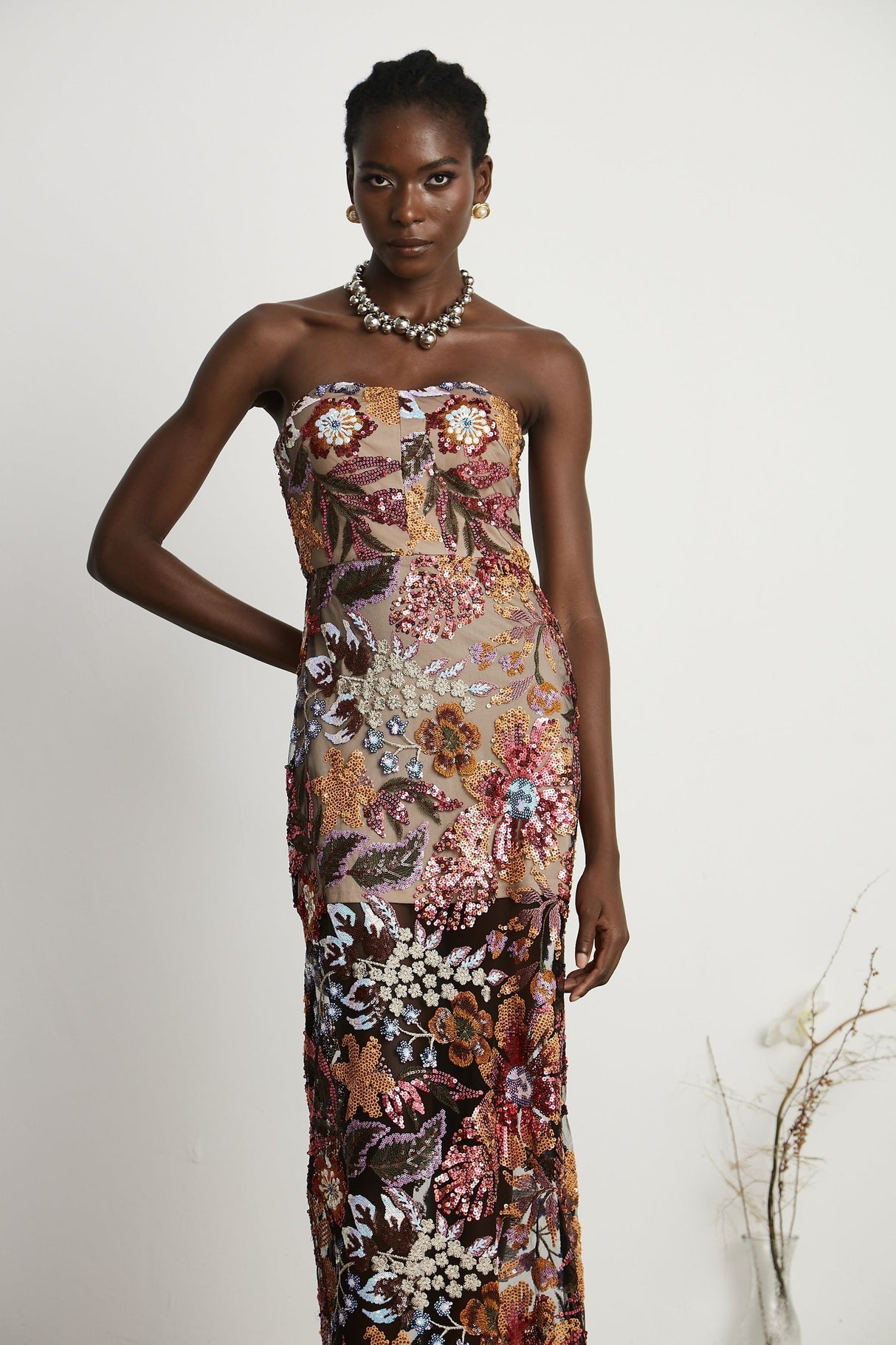 Thérèse sequinembellished embroidered floral colorful midi dress