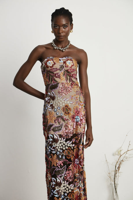 Thérèse sequinembellished embroidered floral colorful midi dress