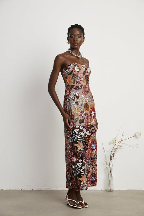 Thérèse sequinembellished embroidered floral colorful midi dress