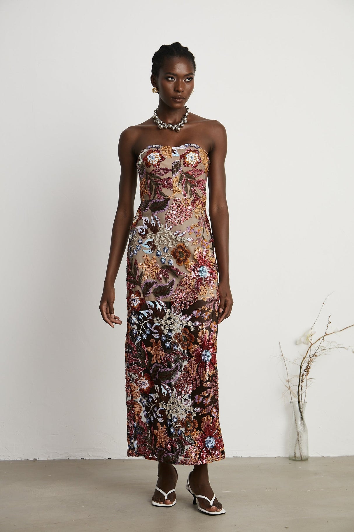 Thérèse sequinembellished embroidered floral colorful midi dress