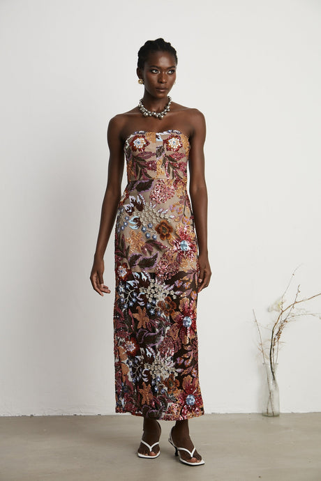 Thérèse sequinembellished embroidered floral colorful midi dress