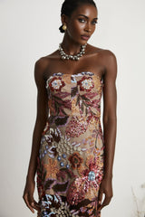 Thérèse Strapless Embroidered Sequin Gown With Floral Motif