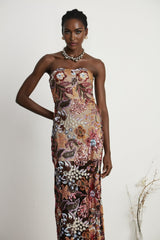 Thérèse Strapless Embroidered Sequin Gown With Floral Motif