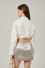 Tiana Skirt Lace Stripes Pleated & Button Fastening Silver
