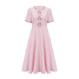 Tiffany Midi Dress Pink Crystal Bow Flared Skirt & Rear Zip