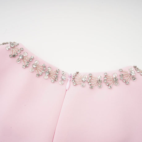 Tiffany Midi Dress Pink Crystal Bow Flared Skirt & Rear Zip
