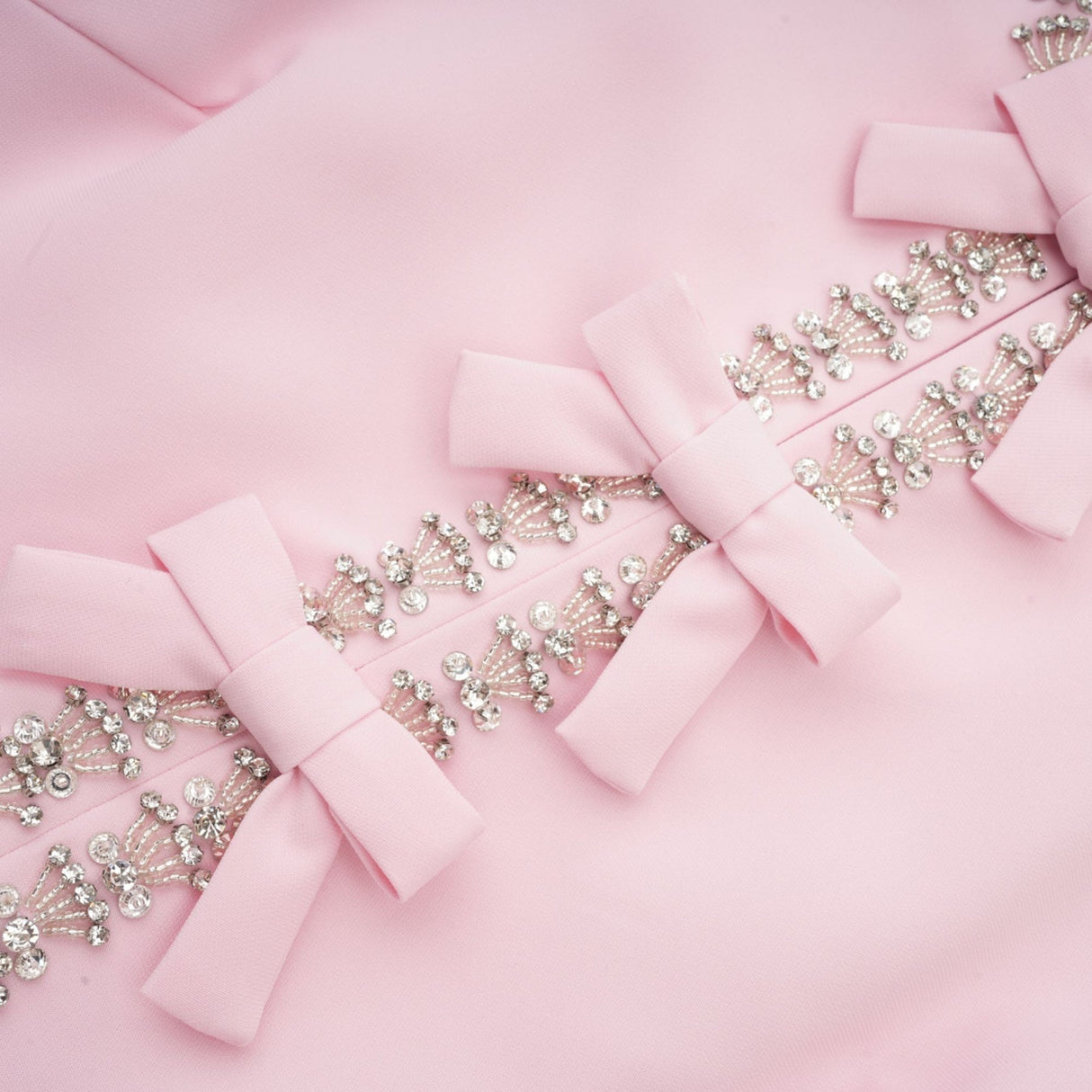Tiffany Midi Dress Pink Crystal Bow Flared Skirt & Rear Zip