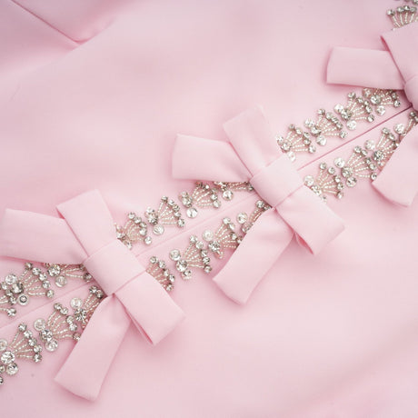 Tiffany Midi Dress Pink Crystal Bow Flared Skirt & Rear Zip