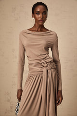 Tinsley Skirt & Top Set Oatmeal Draped Detail Matching Ensemble